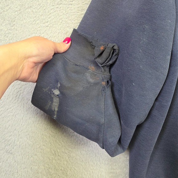 Carhartt Hoodie Mens L Blue Thermal Lined Thrashed Rugged Destroyed Grunge FLAWS - Picture 8 of 16